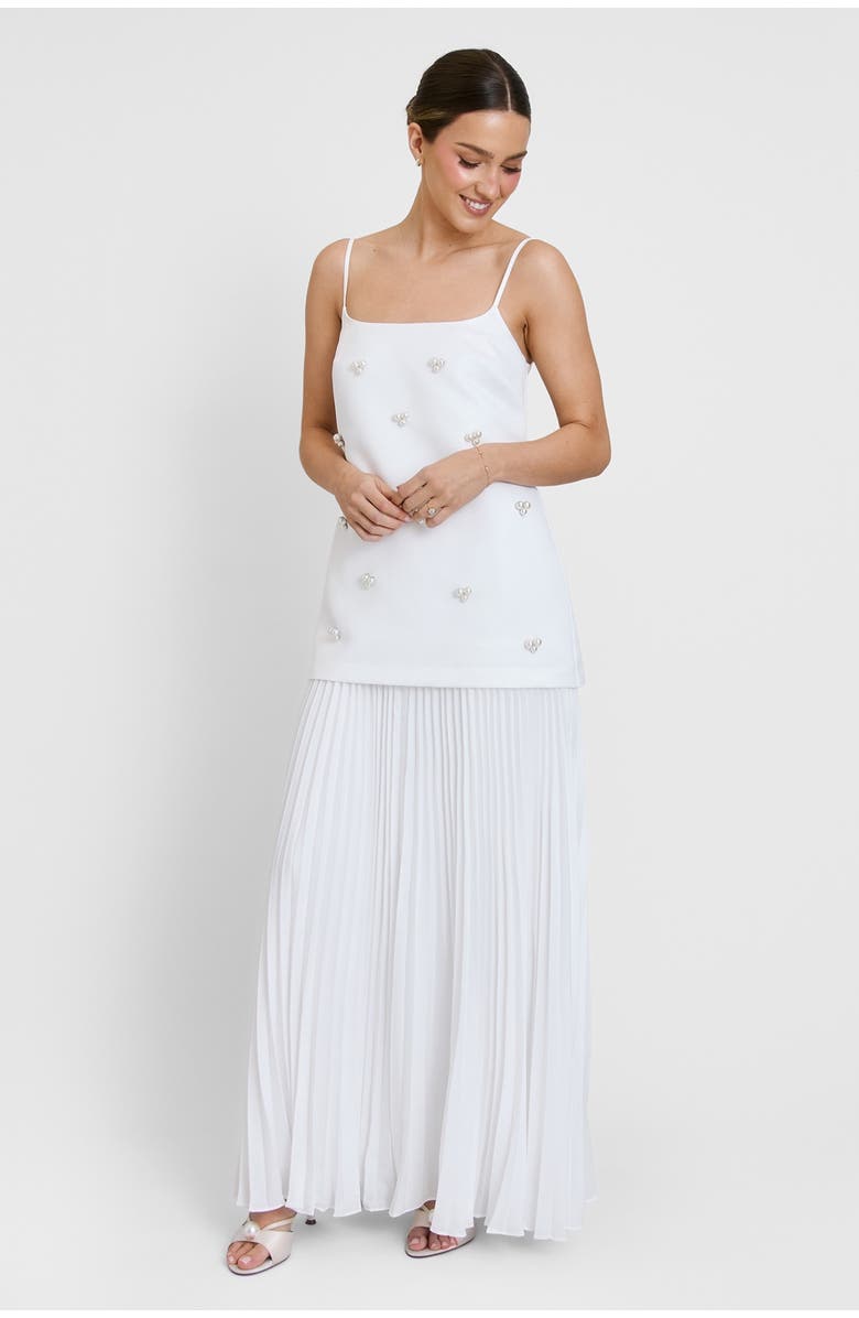 Six Stories Embellished Pearl Strappy Maxi Dress, Alternate, color, White