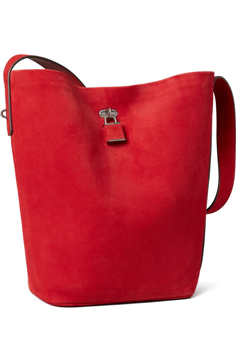 Tory Burch Slim Suede Bucket Bag, Alternate, color, Red