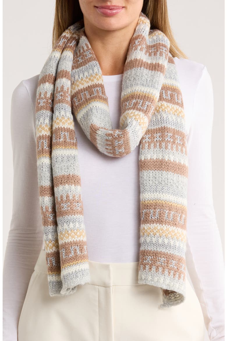 Fair Isle Knit Scarf, Main, color, GREY