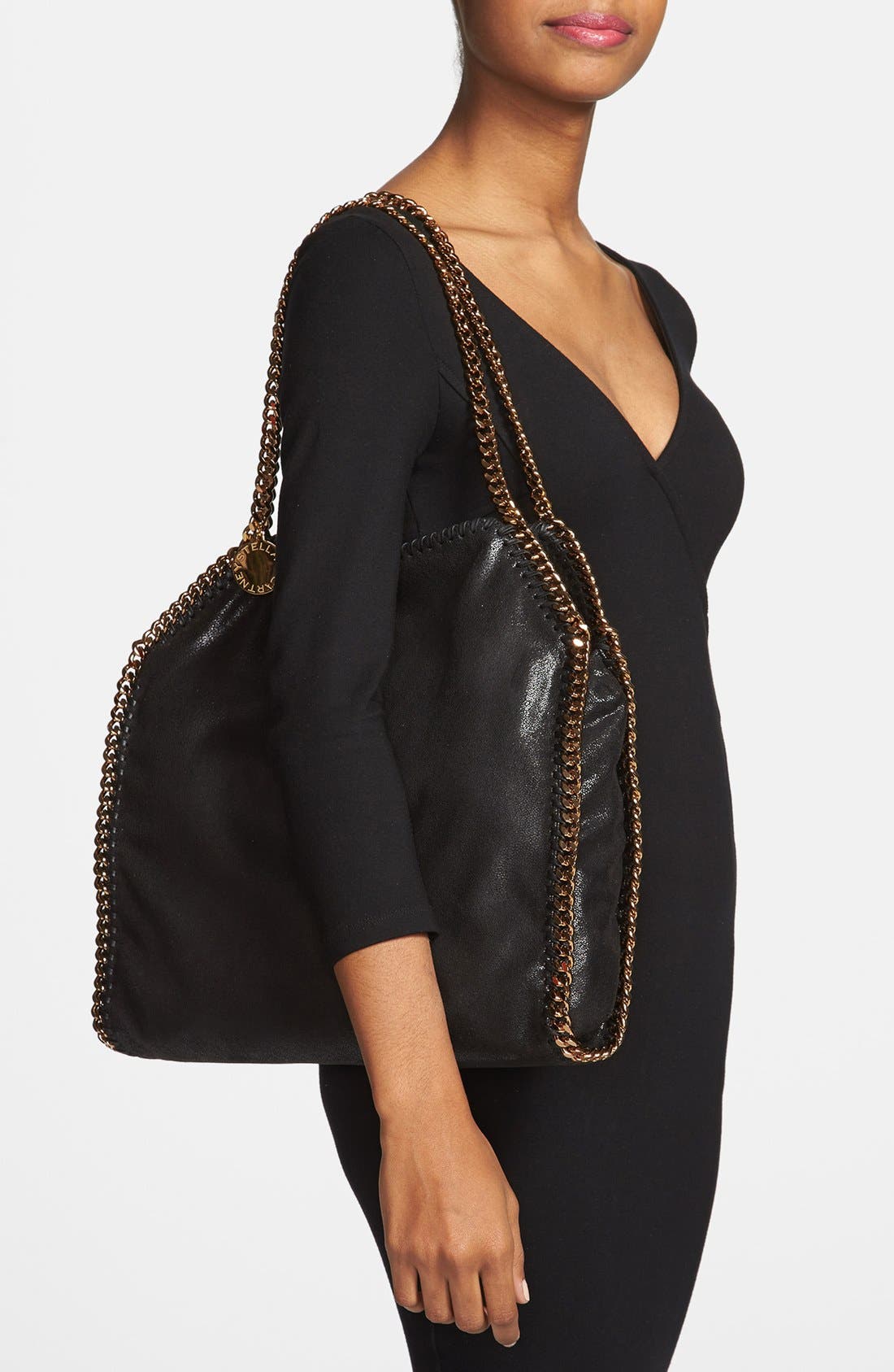 'Small Falabella - Shaggy Deer' Faux Leather Tote, Alternate, color, BLACK