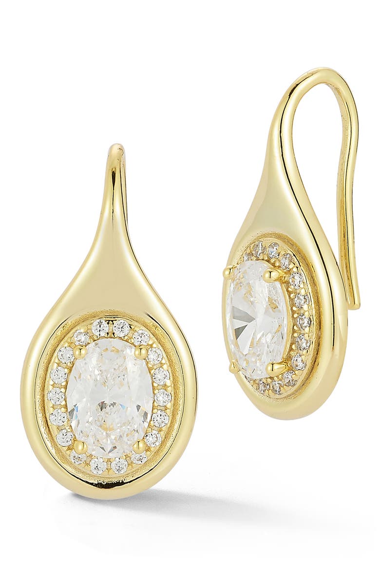 Cubic Zirconia Oval Drop Earrings, Main, color, GOLD