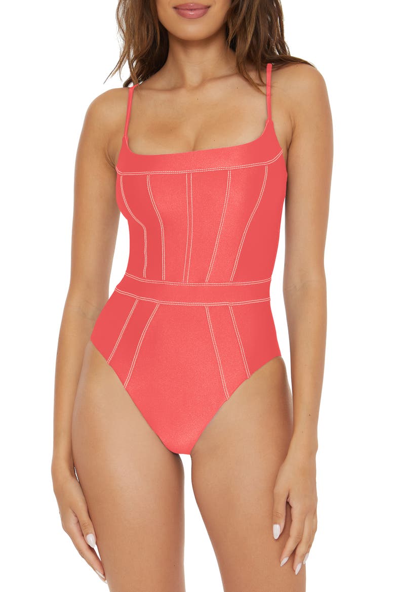 Color Sheen One-Piece Swimsuit, Main, color, CORAL
