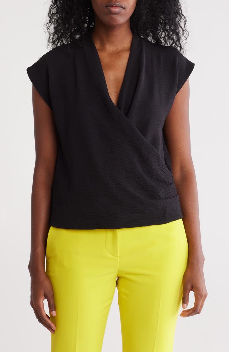 DKNY Cap Sleeve Crepe Wrap Top, Main, color, 