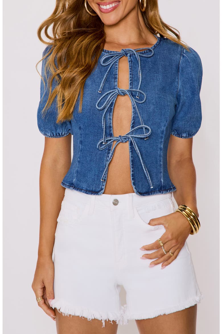 Delilah Tie Front Denim Top, Main, color, DENIM