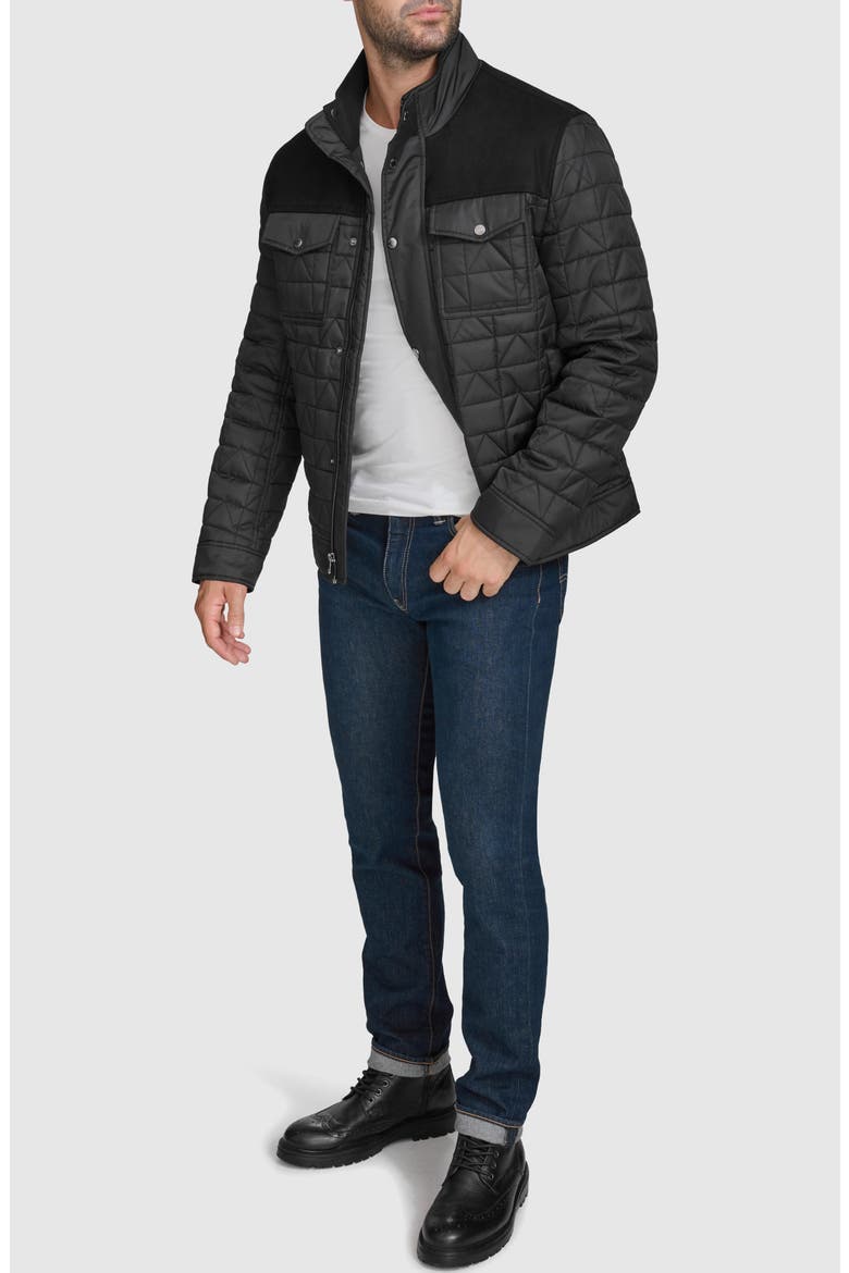 Mixed Media Quilted Jacket, Alternate, color, BLACK