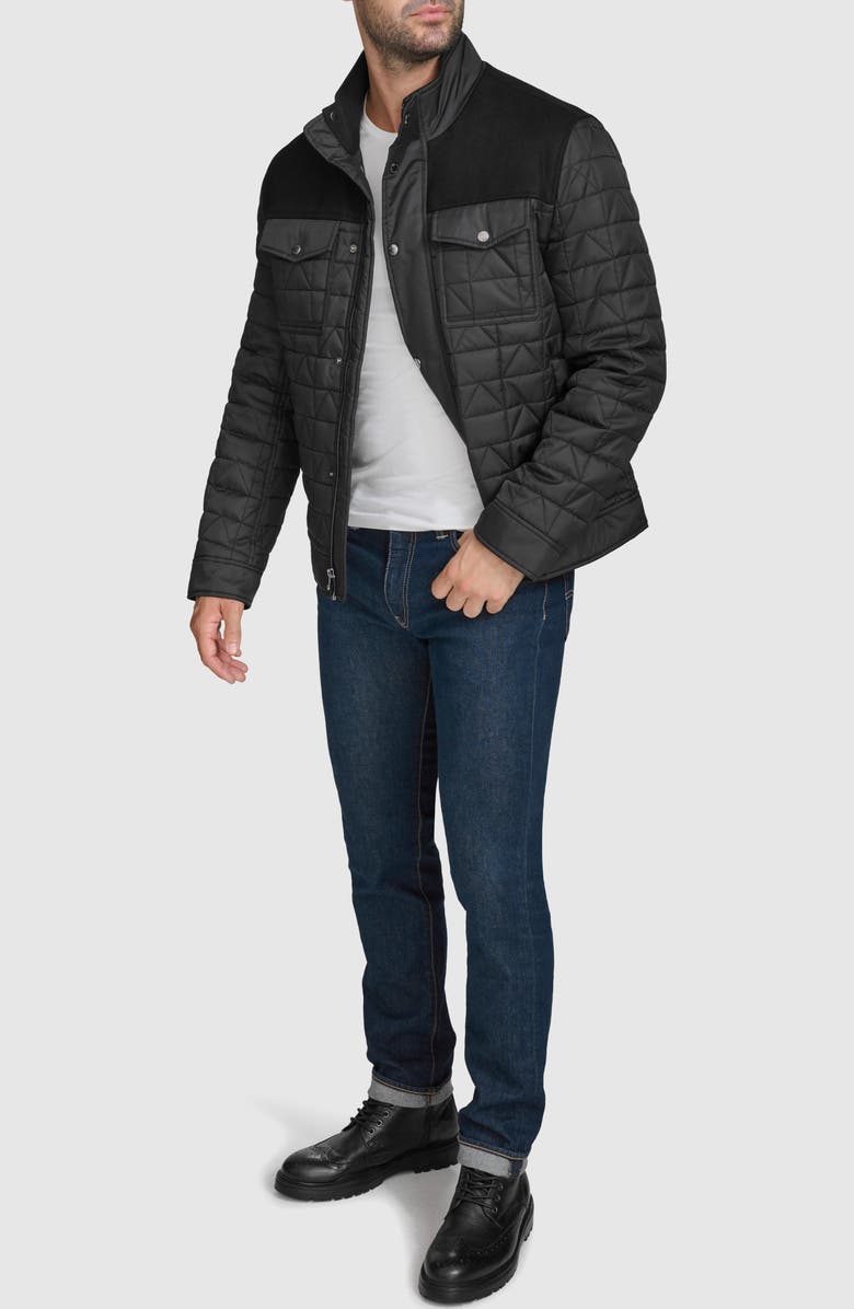 Cole Haan Mixed Media Quilted Jacket, Alternate, color, Black