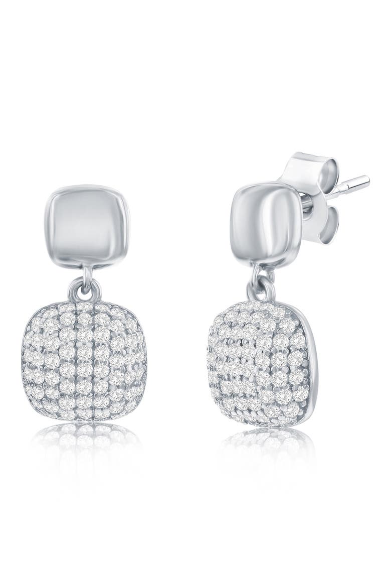 Pavé Cubic Zirconia Cushion Drop Earrings, Main, color, SILVER