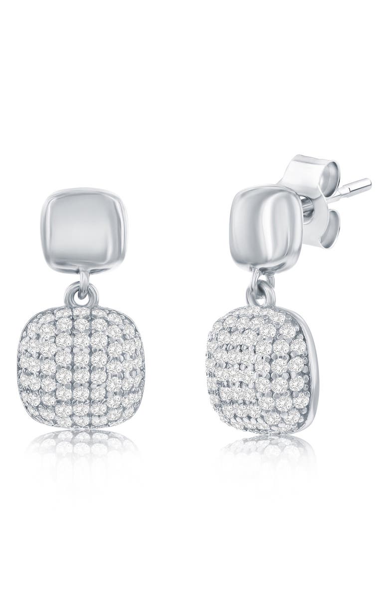 SIMONA Pavé Cubic Zirconia Cushion Drop Earrings, Main, color, Silver