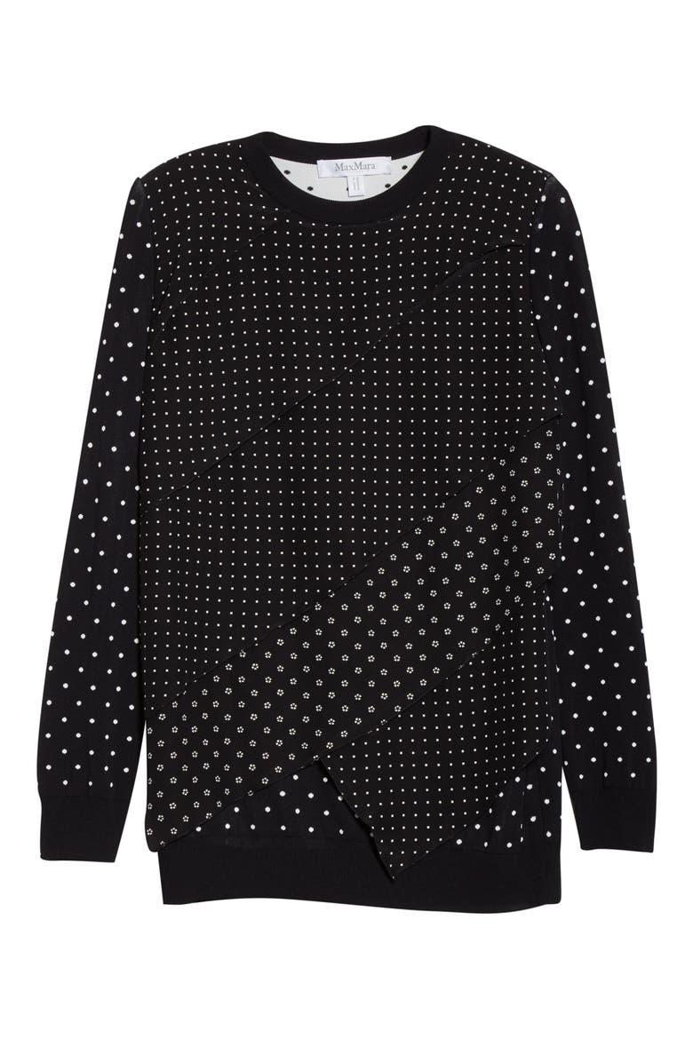 Alex Polka Dot Jacquard Sweater, Alternate, color, BLACK