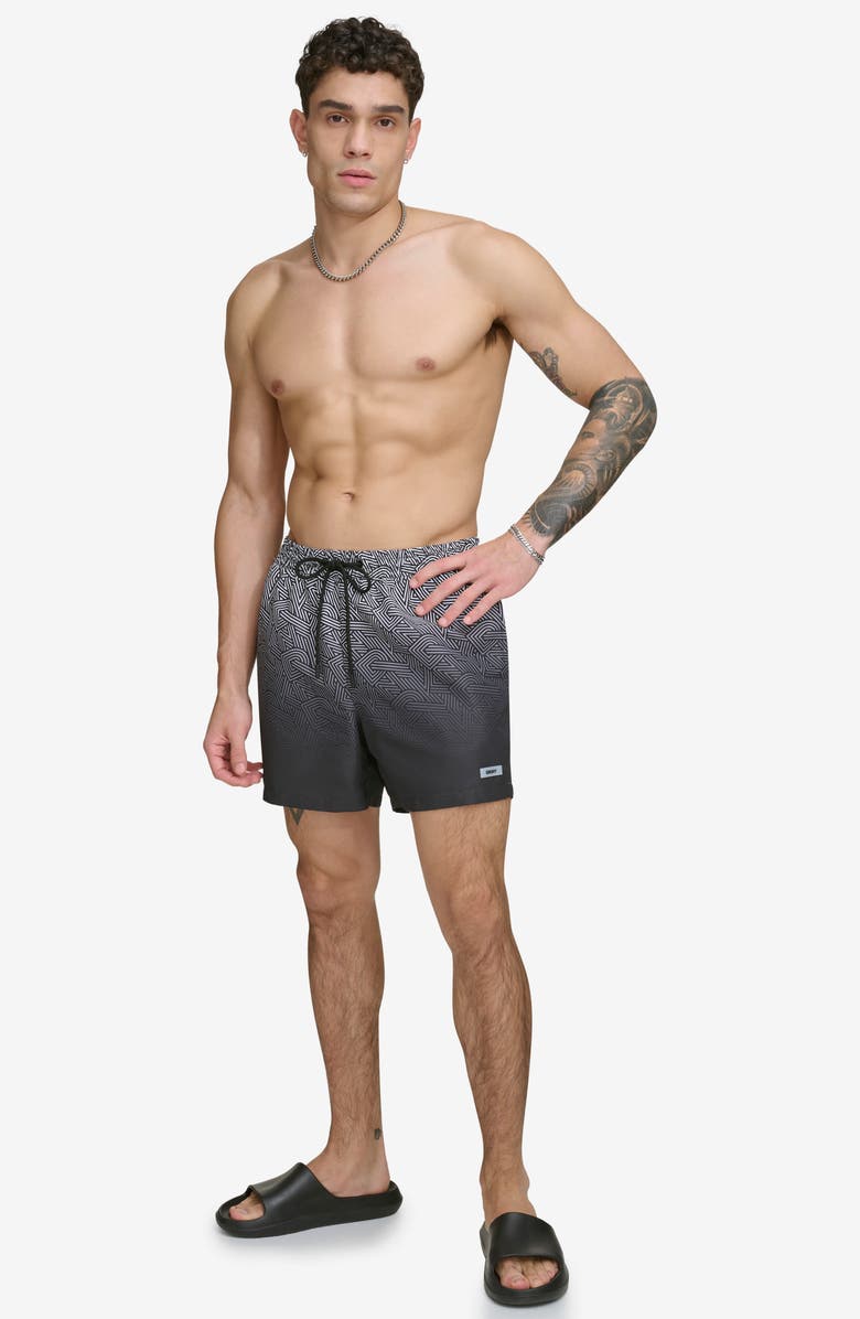 DKNY Ombré Crosswalk Swim Trunks, Alternate, color, Black