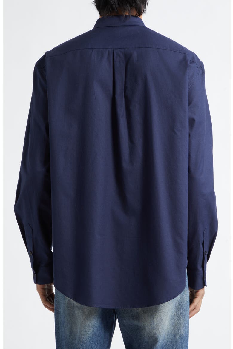 Monogram Embroidery Cotton Button-Down Shirt, Alternate, color, MARINE