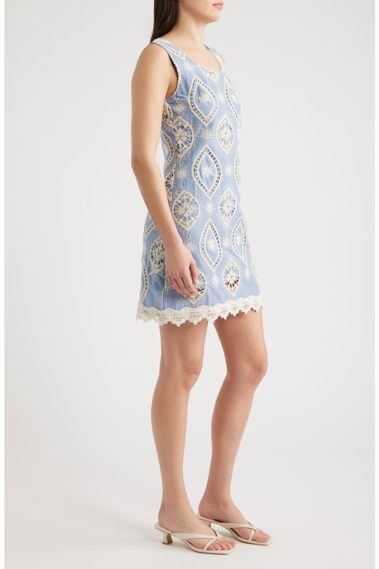 Embroidered Cotton Minidress, Alternate, color, LIGHT BLUE