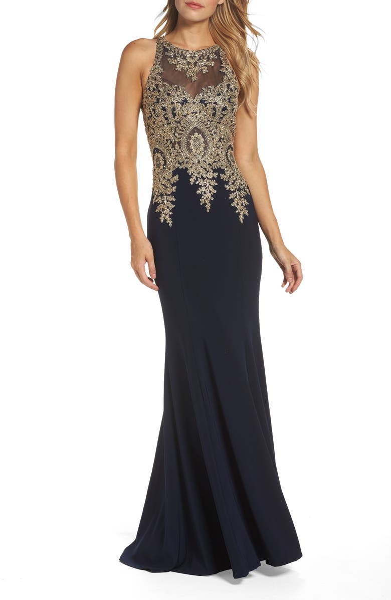 Xscape Evenings Xscape Embroidered Mermaid Gown, Main, color,