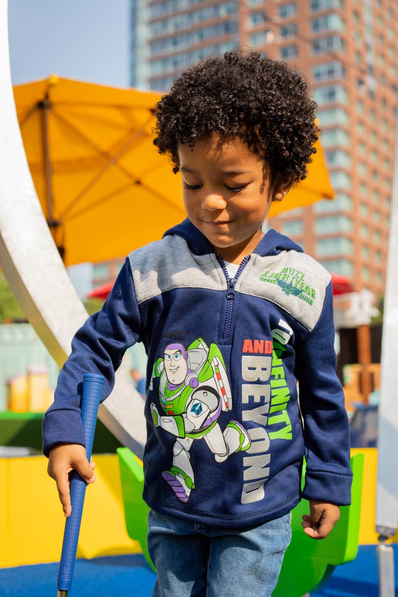 Toy Story Fleece Quarter-Zip Hooded Sweatshirt, Alternate, color, Navy Buzz Lightyear