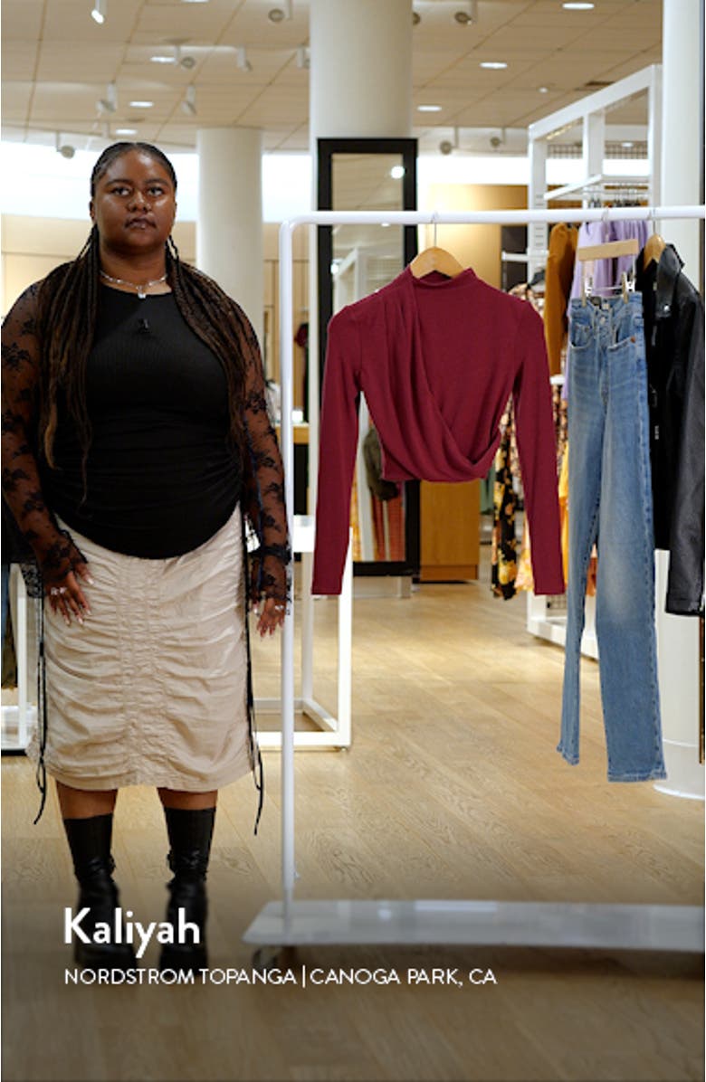 Asymmetric Pleated Cutout Mock Neck Long Sleeve Top, sales video thumbnail