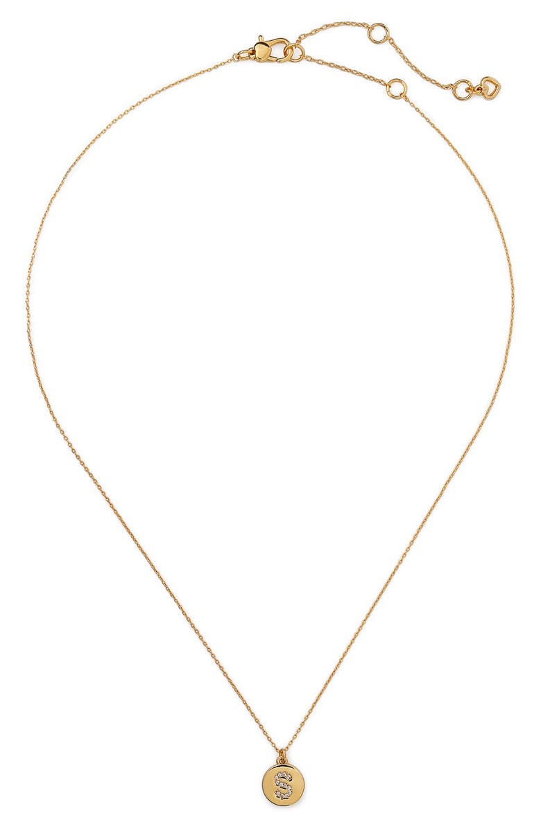 Kate Spade New York pavé mini initial pendant necklace, Main, color, Clear/ Gold S