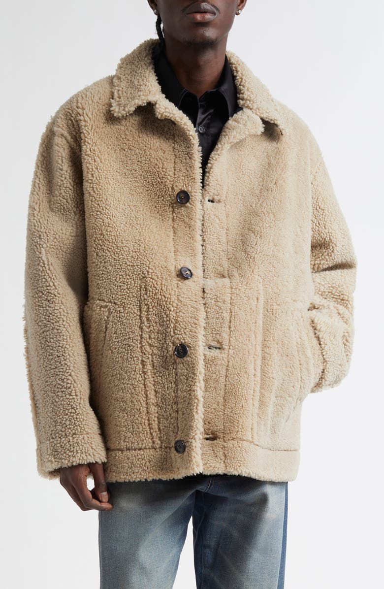 MM6 Maison Margiela Reversible Lambskin Leather & Genuine Shearling Coat, Main, color, Beige/ Black