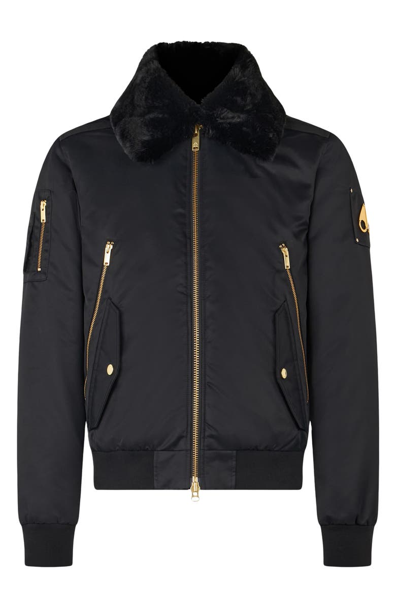 Moose Knuckles Courville Bunny Plush Faux Fur Trim Bomber Jacket, Alternate, color, Black