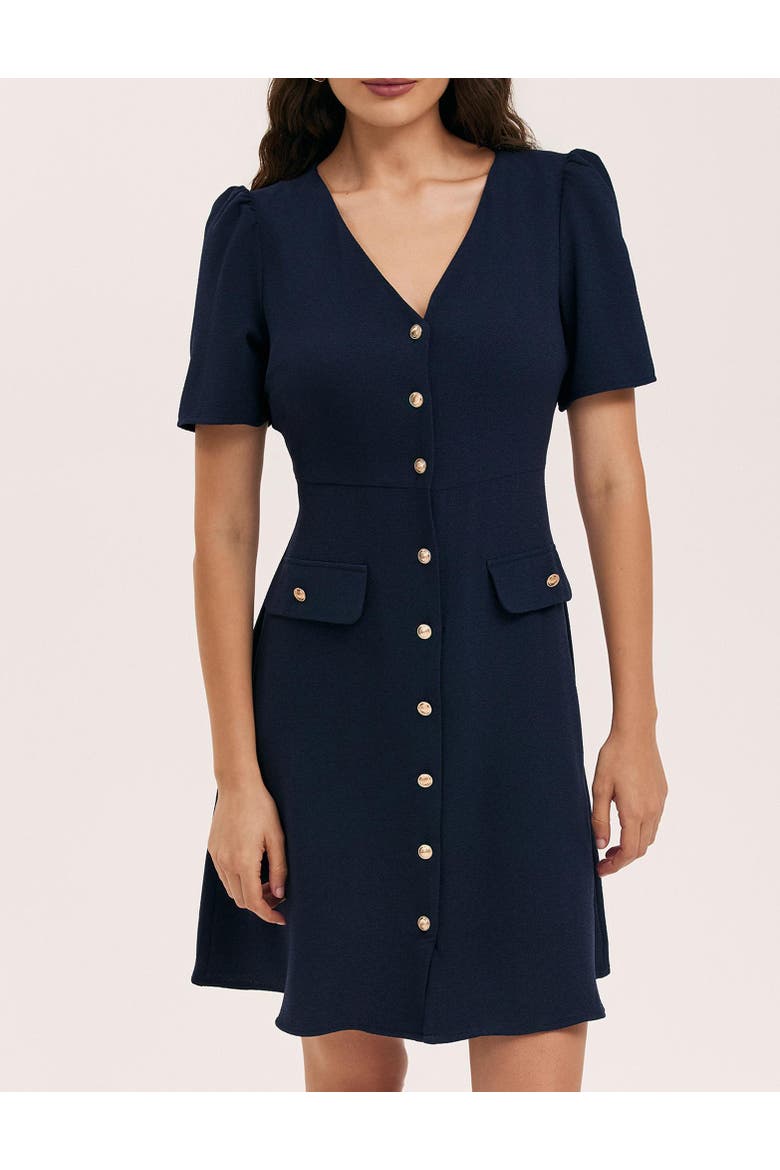 Lucille Crepe Button Front Mini Dress, Alternate, color, Navy