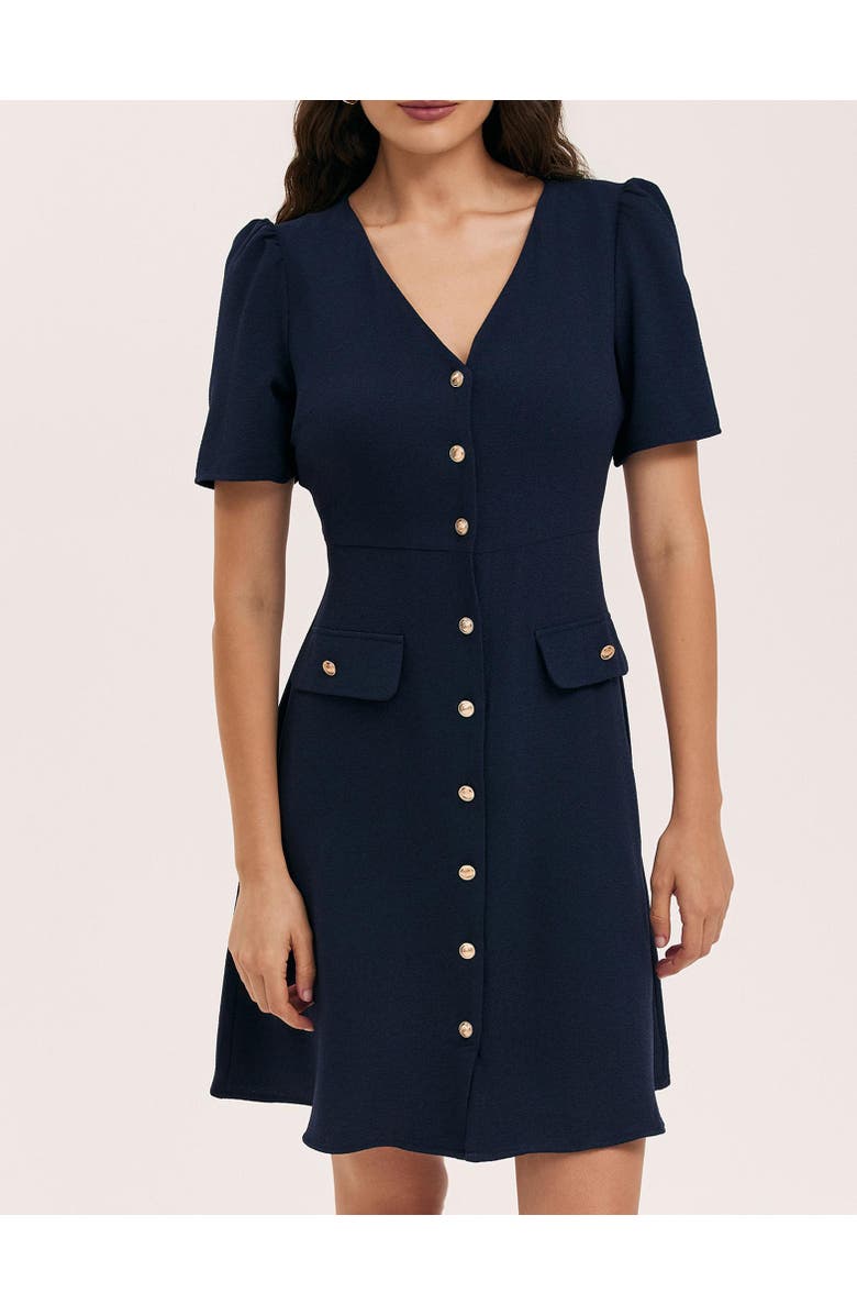 Finery London Lucille Crepe Button Front Mini Dress, Alternate, color, Navy