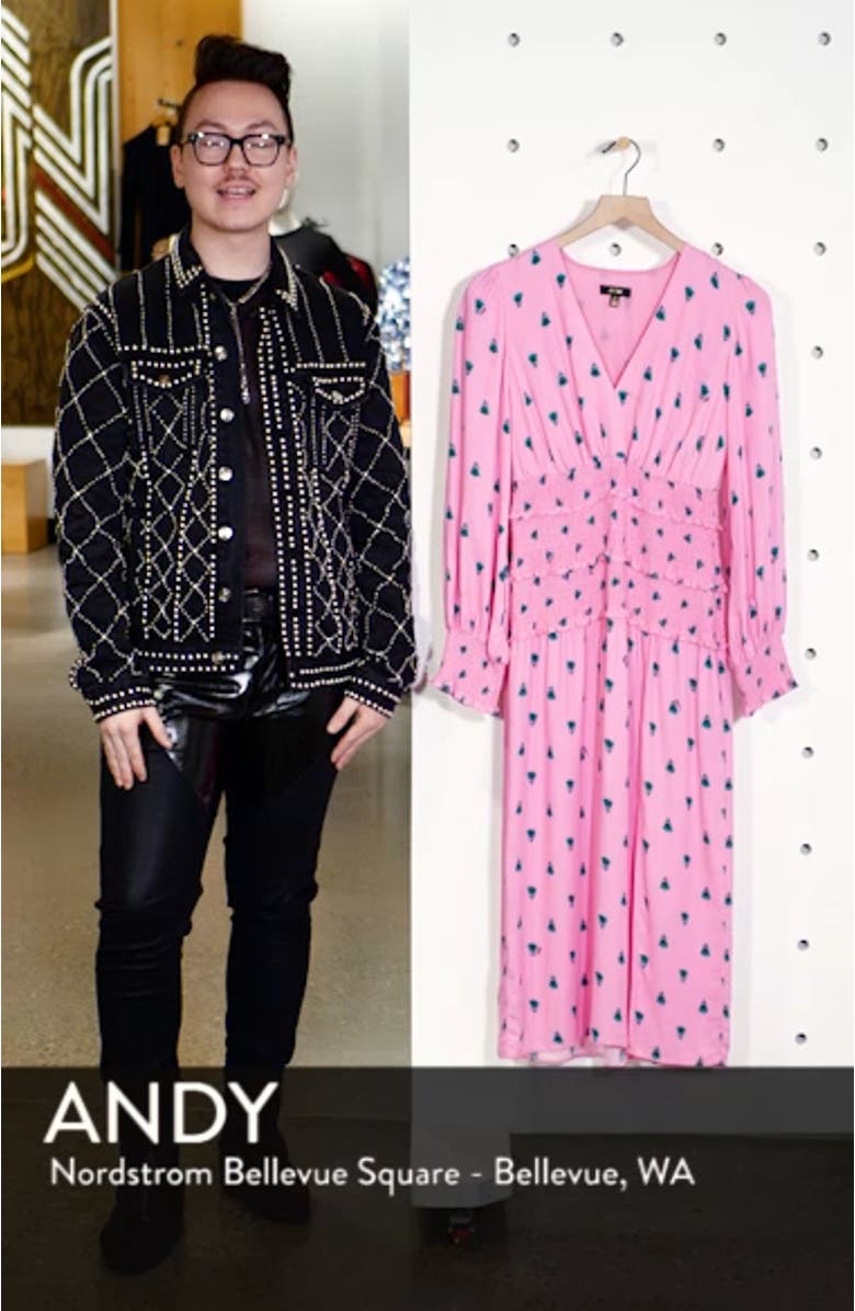 Hazel Floral Smocked Long Sleeve Midi Dress, sales video thumbnail