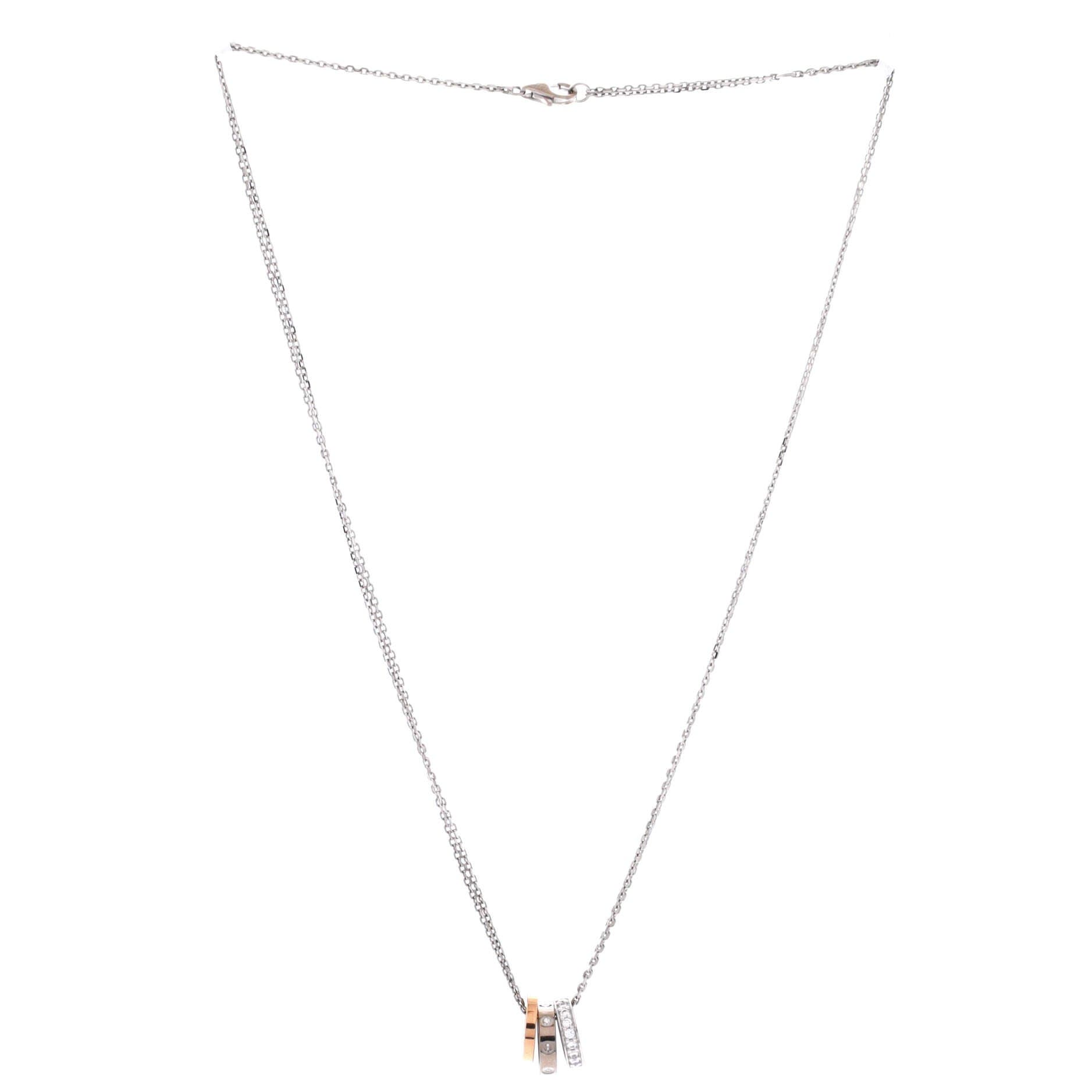 Love 3 Ring Pendant Necklace 18K Rose Gold and 18K White Gold with Diamonds, Alternate, color, Metallic Gold