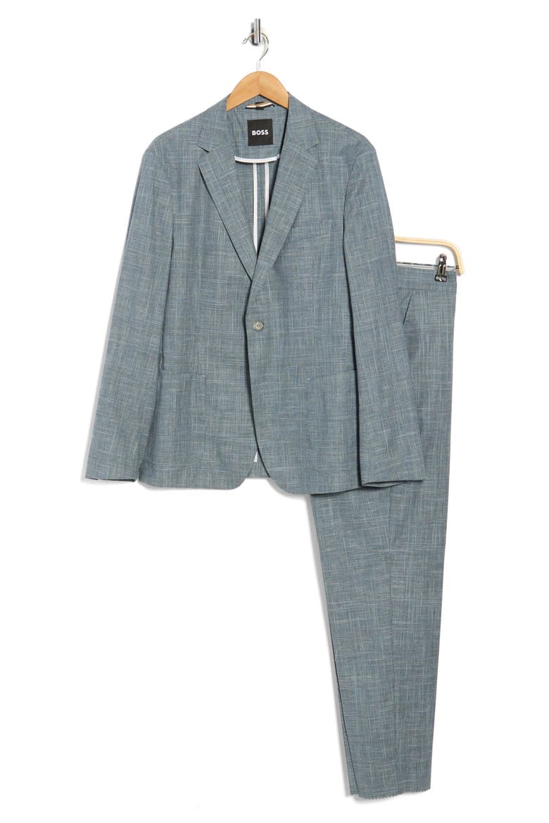 Blue Crosshatch Cotton, Wool & Linen Blend Suit, Alternate, color, OPEN BLUE