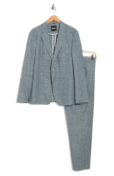 Blue Crosshatch Cotton, Wool & Linen Blend Suit (Regular & Long)