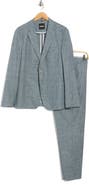 BOSS Blue Crosshatch Cotton, Wool & Linen Blend Suit