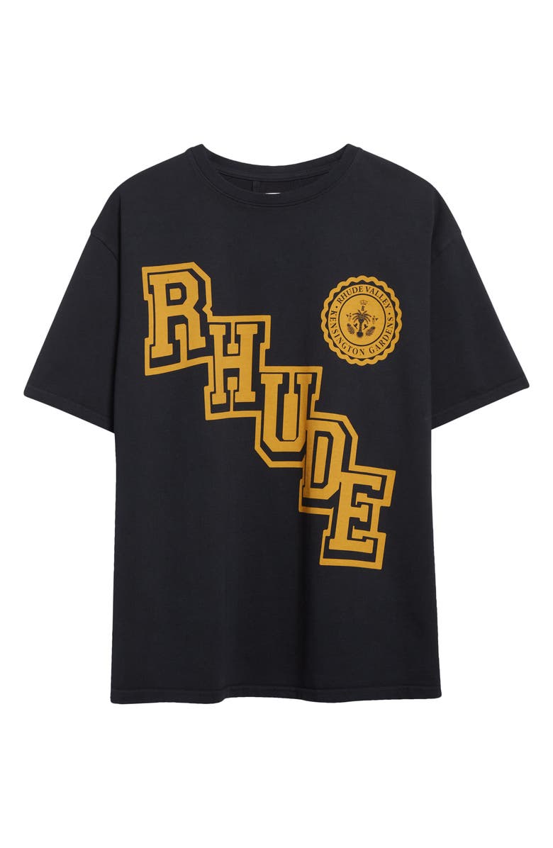 Rhude Collegiate Crest Graphic T-Shirt, Alternate, color, Vintage Black / Yellow 0027
