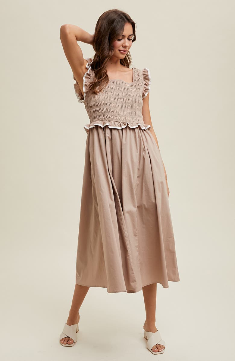 WISHLIST Ruffle Tank Midi Dress, Alternate, color, Mocha/ Cream