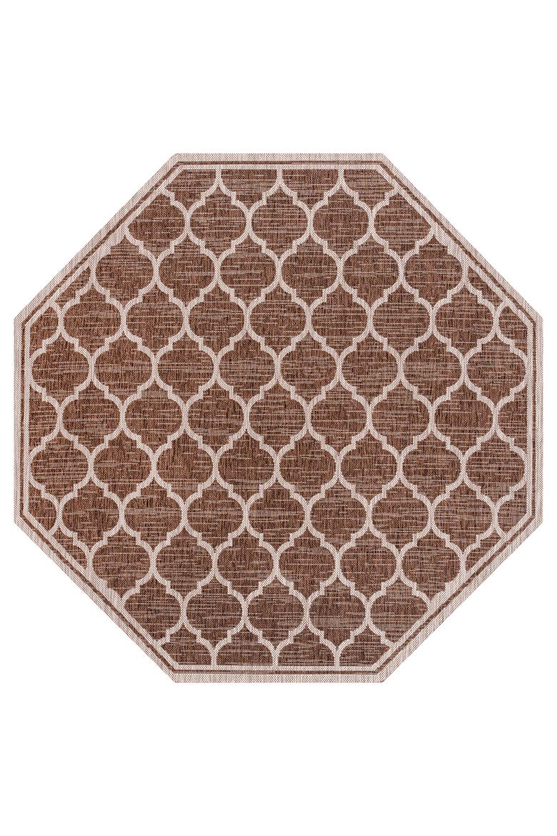 Trebol Moroccan Trellis Textured Weave Octagon Indoor/Outdoor Area Rug, Main, color, Espresso/Taupe