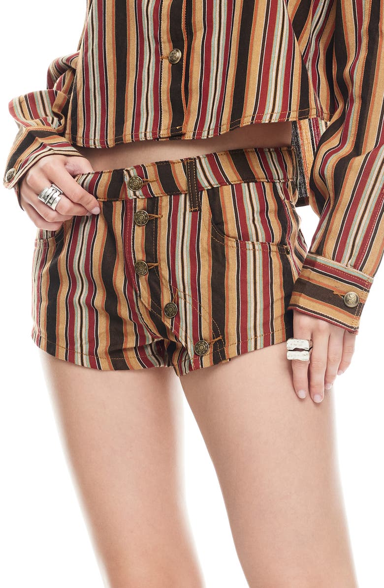 LIONESS Sundrenched Low Rise Stripe Denim Shorts, Alternate, color, Vintage Stripe