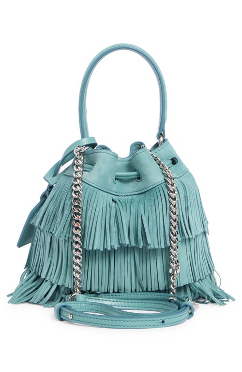 Stuart Weitzman Mini Rae Fringe Bucket Bag In Green