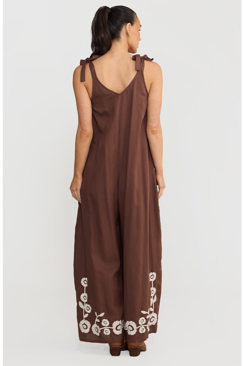 Temple Embroidered Wide Leg Jumpsuit, Alternate, color, CHOCOLATE W IVORY