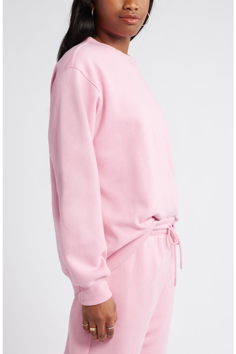 Fleece Detail Oversize Crewneck Sweatshirt, Alternate, color, PINK SHORE