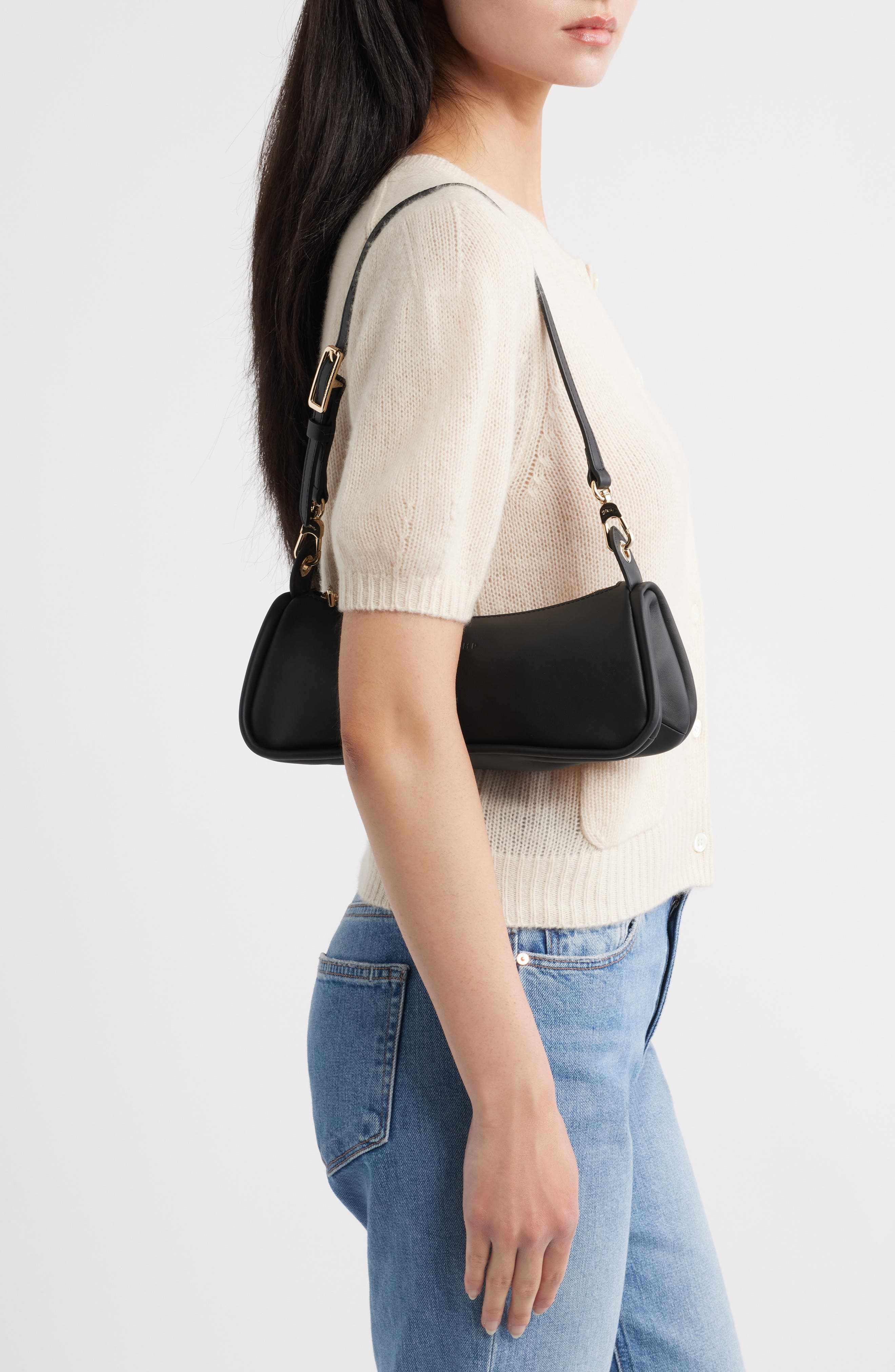 Roseau Leather Shoulder Bag, Alternate, color, BLACK