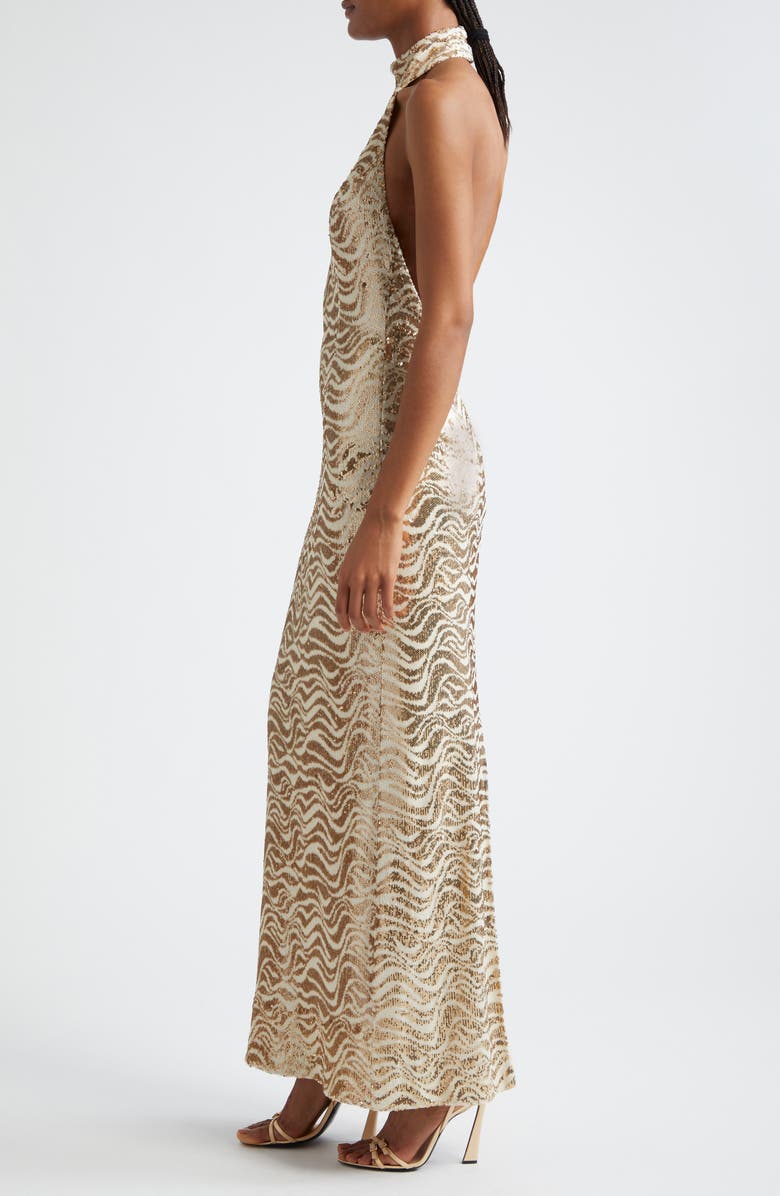 Ramy Brook Liliane Metallic Swirl Halter Gown, Alternate, color, 