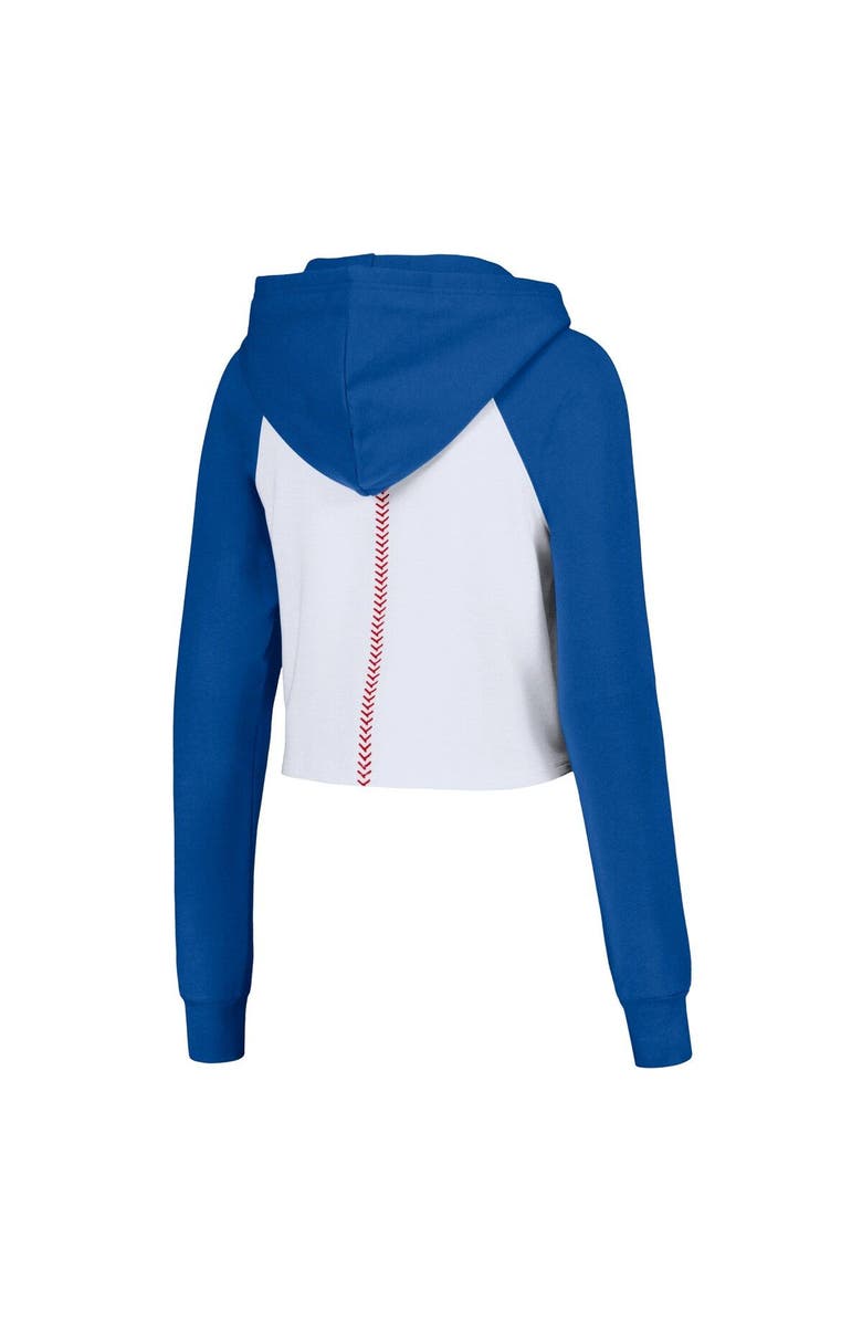 LUSSO Women's Lusso White Los Angeles Dodgers Jane Raglan Quarter-Zip Tri-Blend Cropped Pullover Hoodie, Alternate, color, White