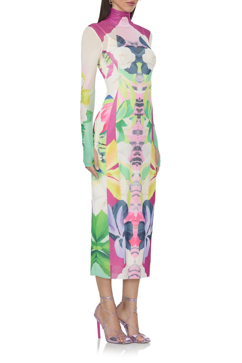 Shailene Turtleneck Long Sleeve Mesh Dress, Alternate, color, MIRROR TROPICAL