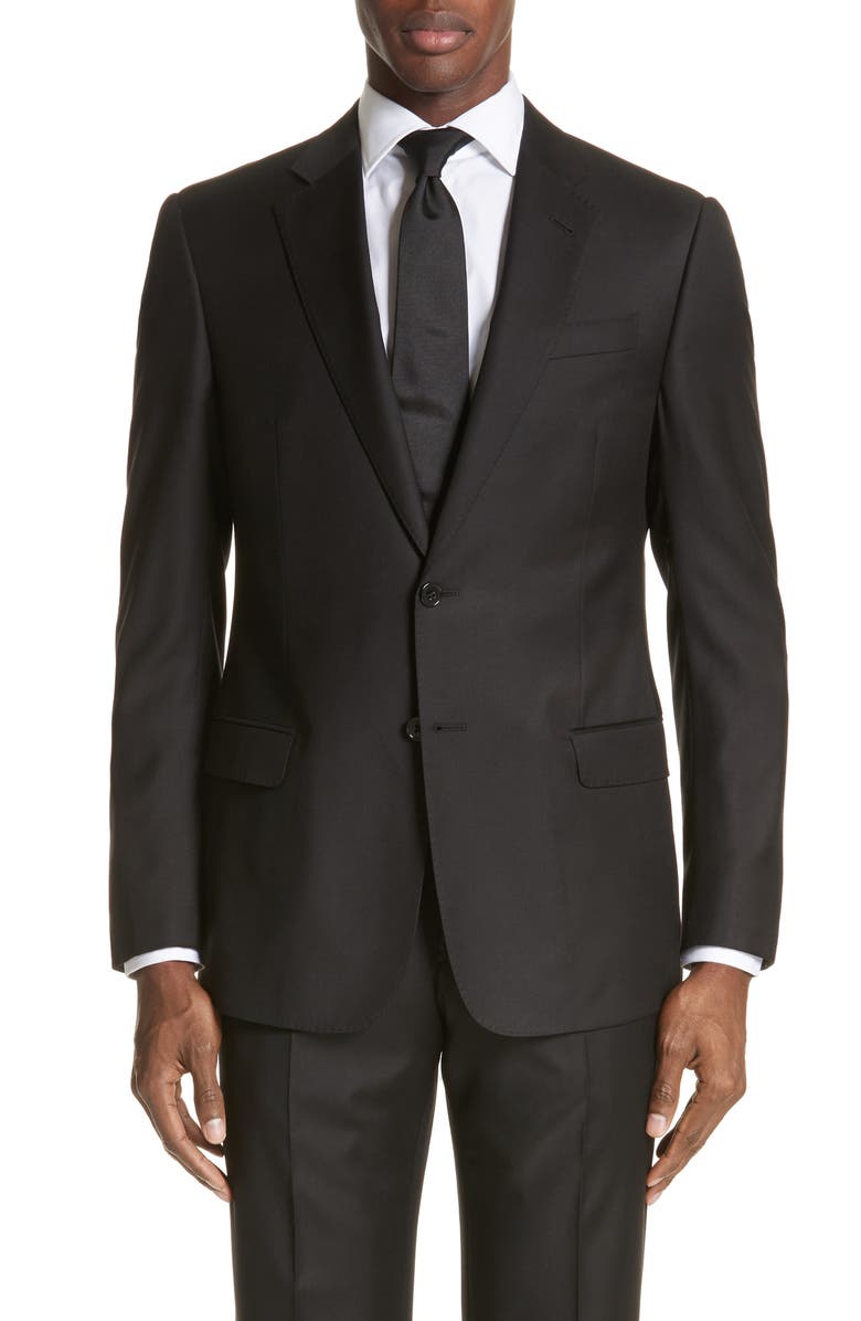 Emporio Armani Trim Fit Solid Wool Suit, Alternate, color, Solid Black