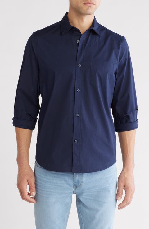 Stretch Cotton Poplin Button-Up Shirt