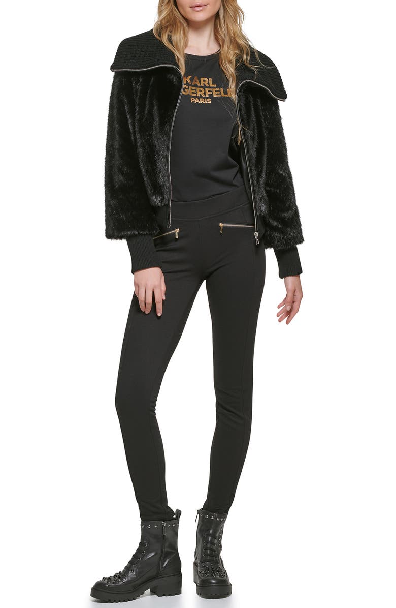 KARL LAGERFELD PARIS Faux Fur Bomber Jacket, Alternate, color, 