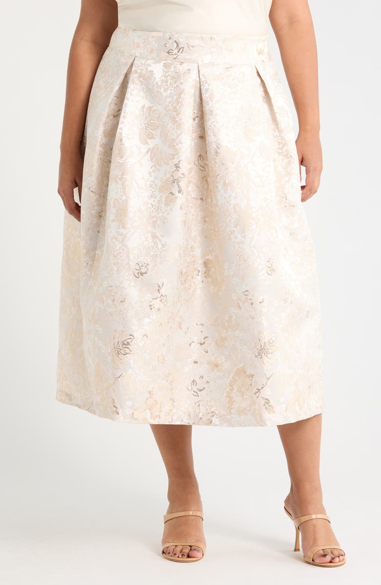 SUGARLIPS Lola Jacquard Pleated Midi Skirt, Main, color, Champagne