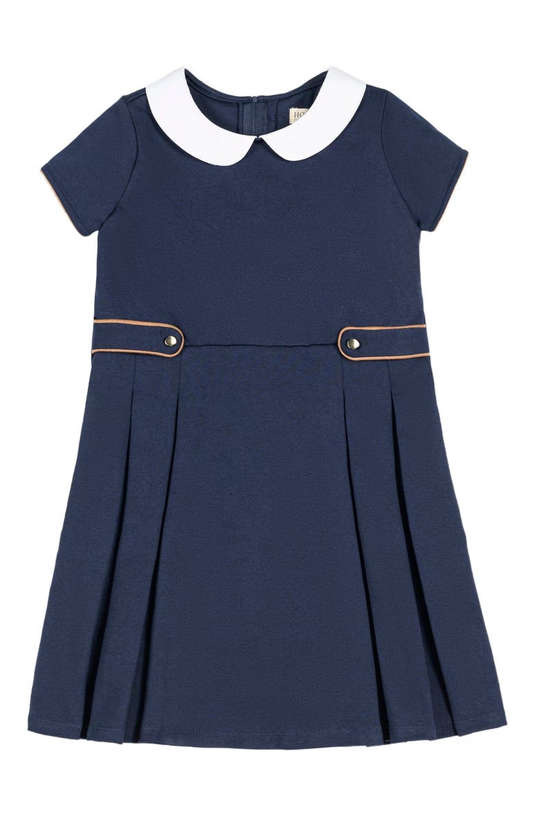 Hope & Henry Girls' Pleated Ponte Dress with Collar, Toddler, Main, color, 