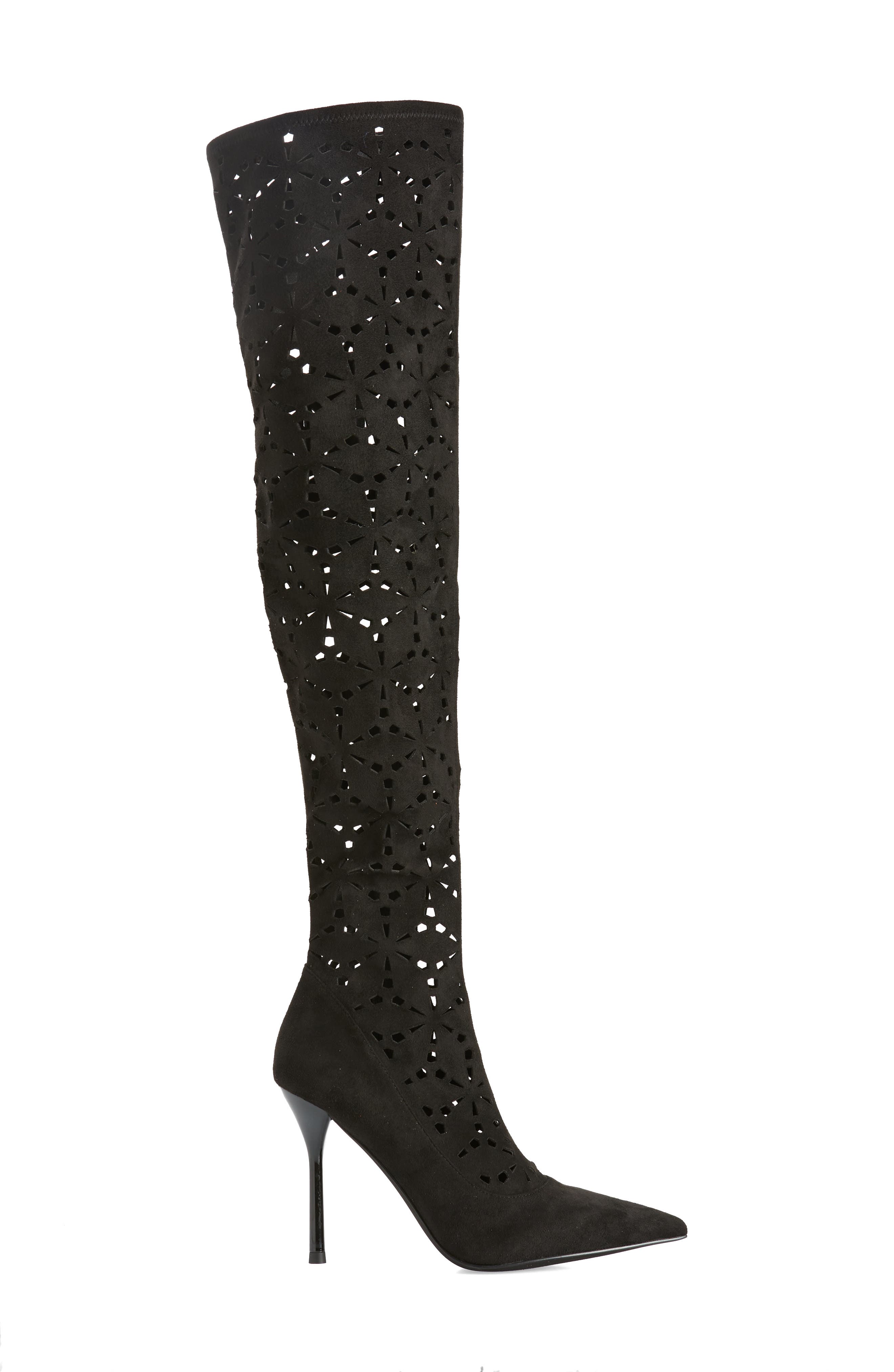 Jeffrey Campbell Adonia Pointed Toe Perforated Over the Knee Boot, Alternate, color, 