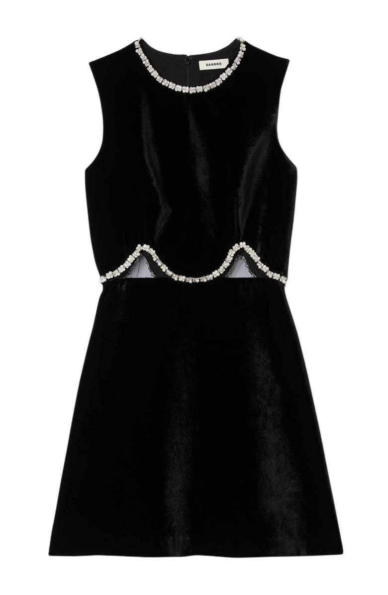 SANDRO Short velvet dress with cutouts, Alternate, color, Black