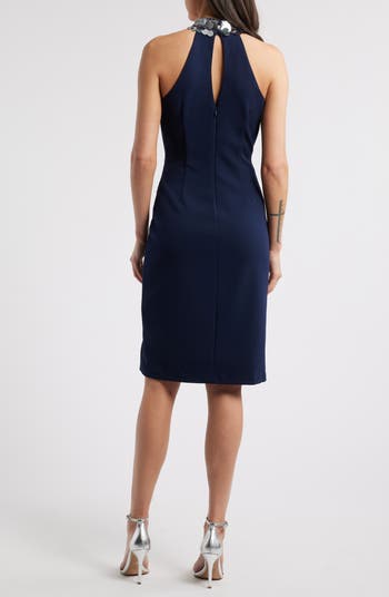 Pailette Sequin Mock Neck Sheath Dress