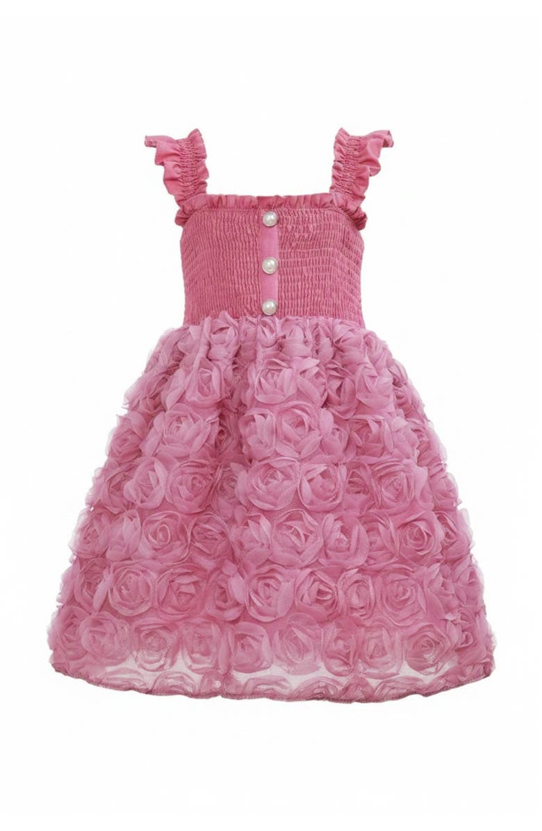 Mia Belle Girls Blush Garden Rosette Smocked Dress, Main, color, Pink