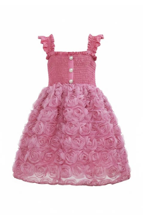 Blush Garden Rosette Smocked Dress (Toddler, Little Kid & Big Kid)